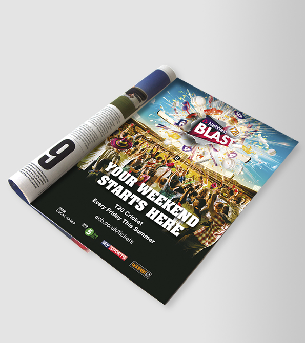 Natwest ECB 2016 T20 Blast central creative ad in magazine. Earnie creative design