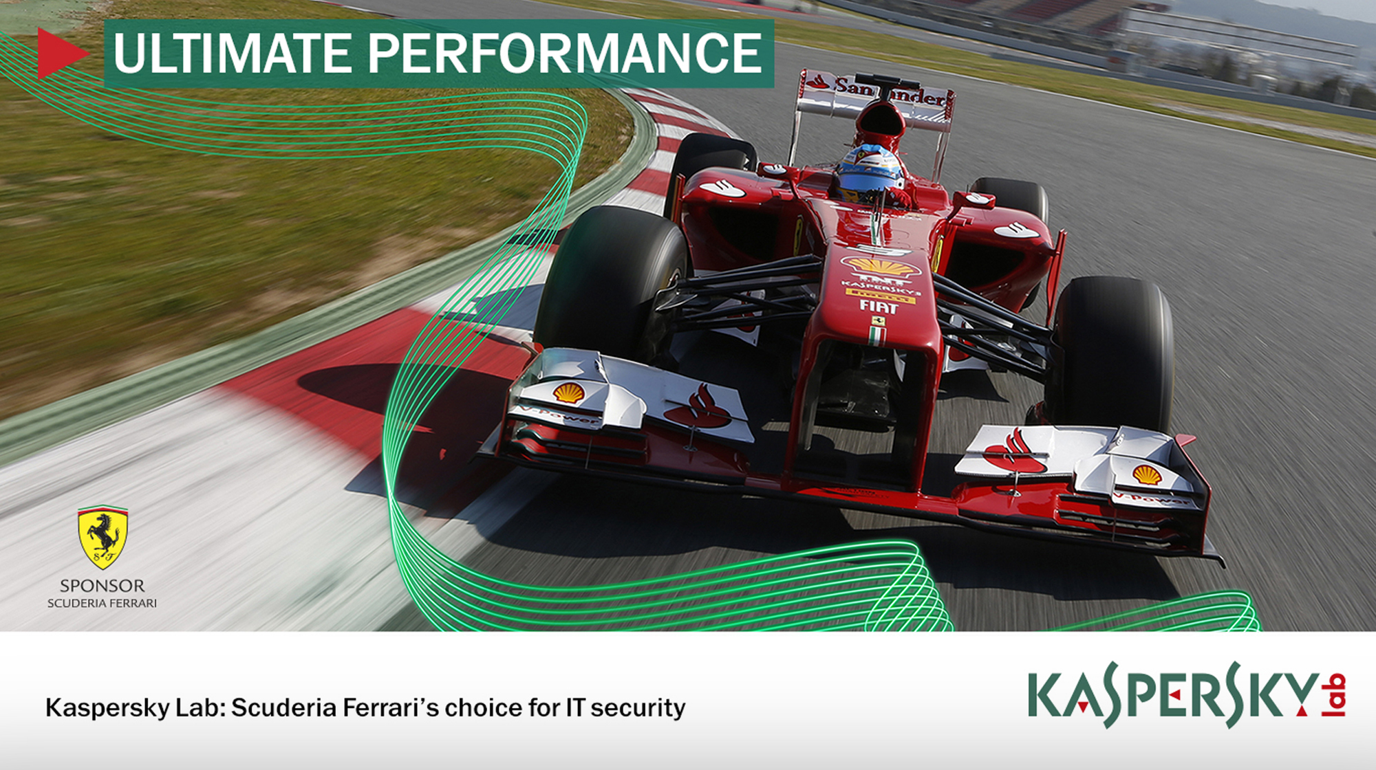 Ferrrari Formula 1 car with Kaspersky lab logo. Earnie creative design
