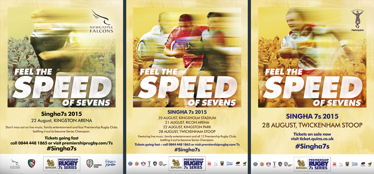 Posters promoting different teams for the Singha Sevens. Earnie creative design
