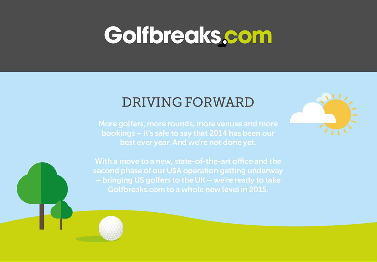 Golfbreaks creative with copy emphasising the future objectives. Earnie creative design