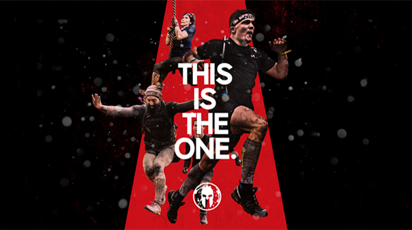Spartan Race UK creative with This Is The One written over three people and red background. Earnie Creative Design.